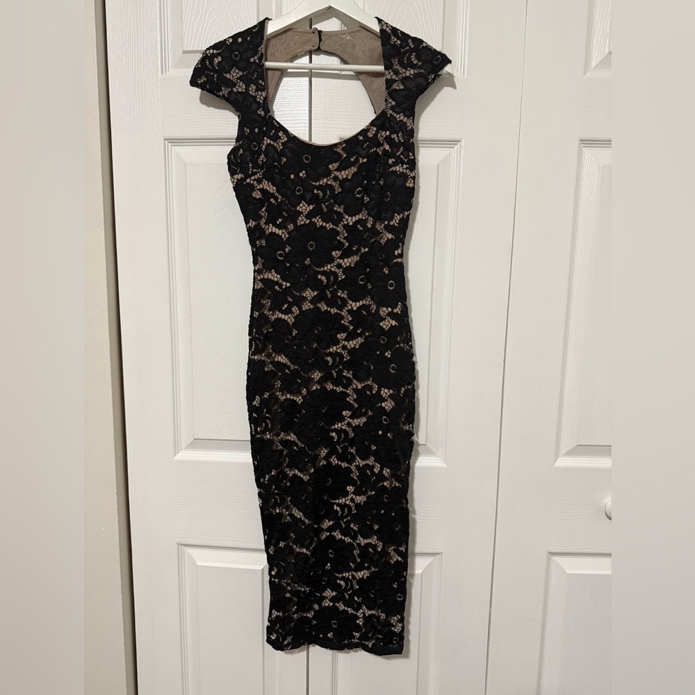 Marciano Black Tan Bodycon Cocktail Dress